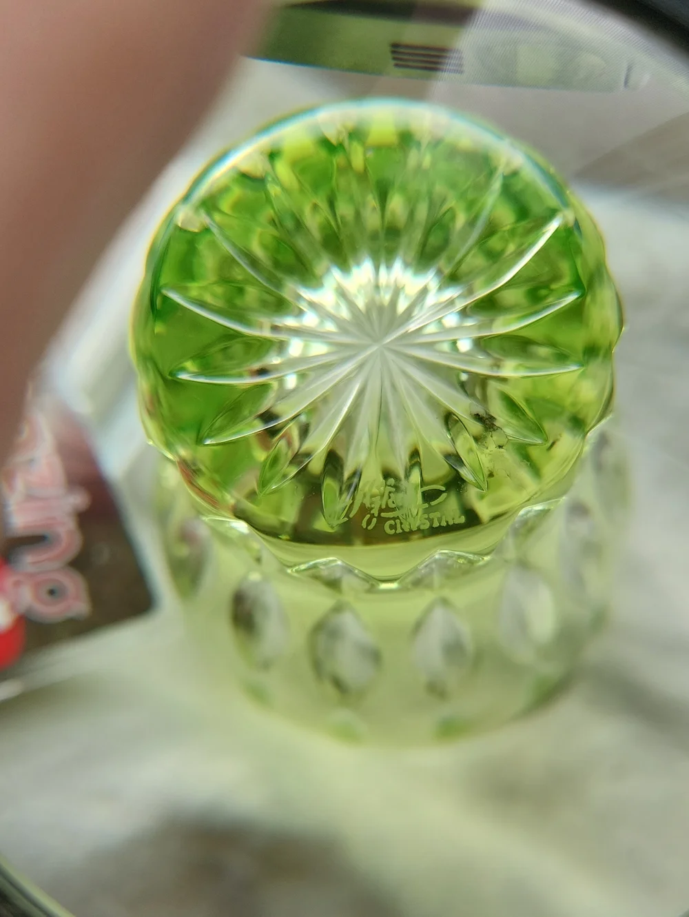 Faberge' -Na Zdorovye Light Green Shot Glass . Crystal!